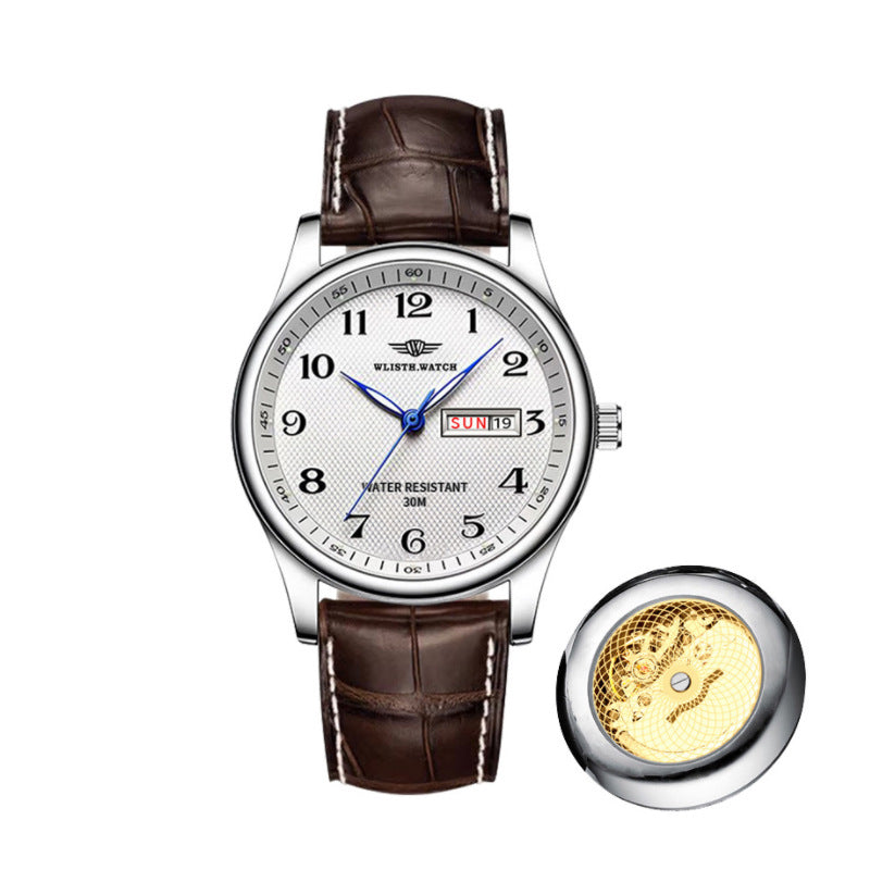 Wasserdichte Quarz-Herrenuhr mit Leuchtziffern und Kalender