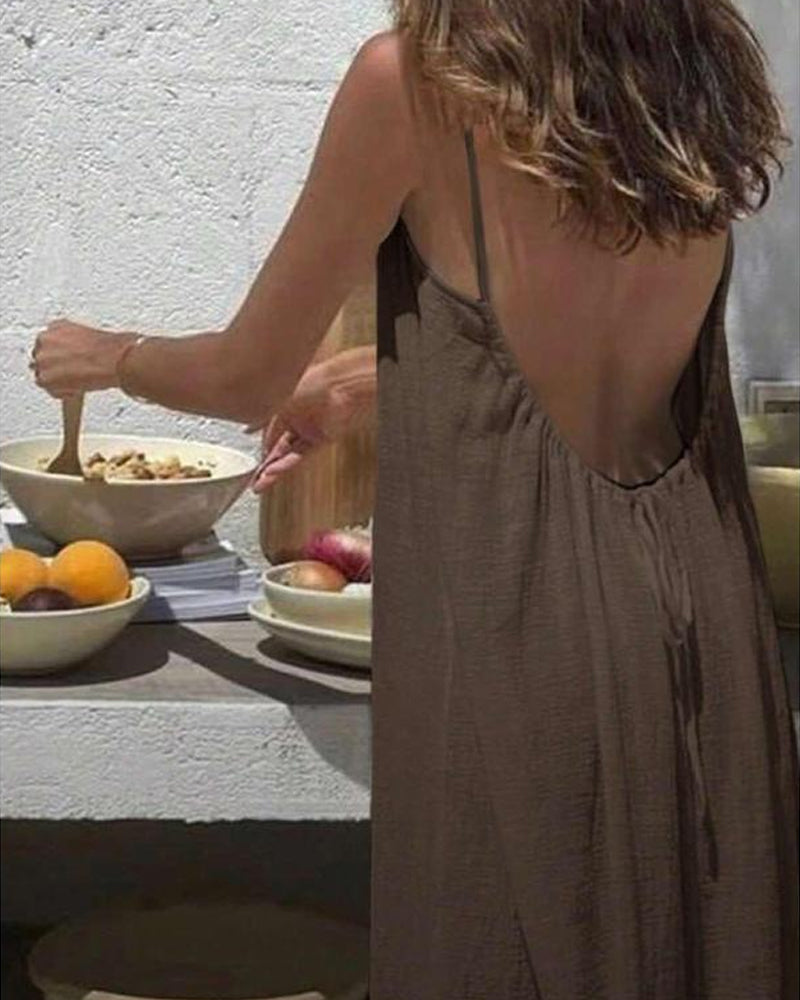 Einfarbiges rückenfreies Cami-Kleid für Damen