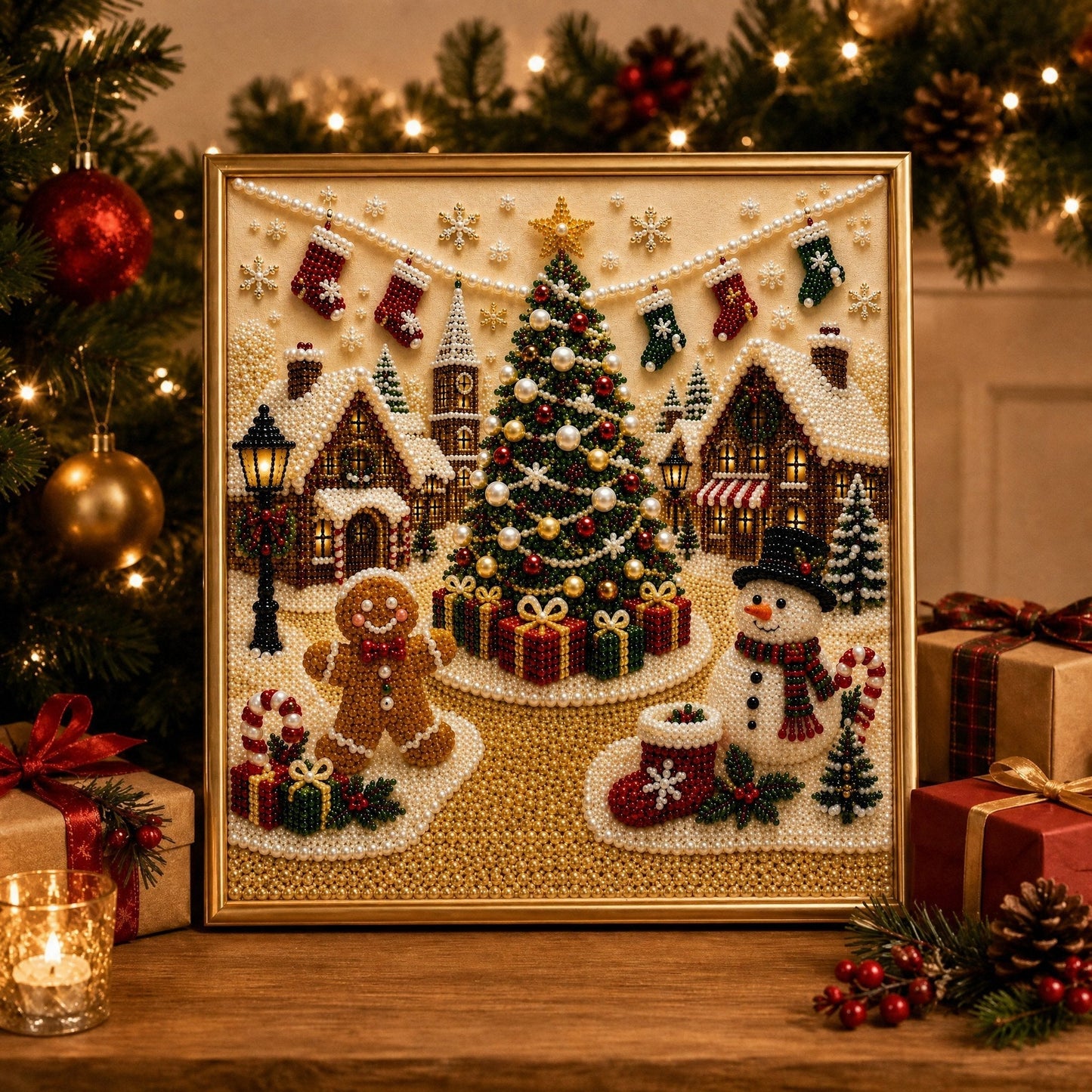🎄🎅 Premium-3D-Perlen-Weihnachtswandbild-Bastelset | Luxuriöse, beflockte Leinwand mit kratzfesten, lichtbeständigen Perlen – DIY-Weihnachtsdekoration ⛄️❄️