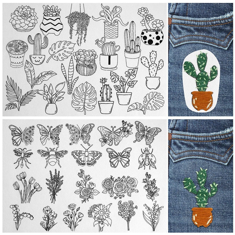 🌸Blumenlinien Entworfene Blumenbordürenmuster Stickmuster – Stick & Stitch für Anfänge