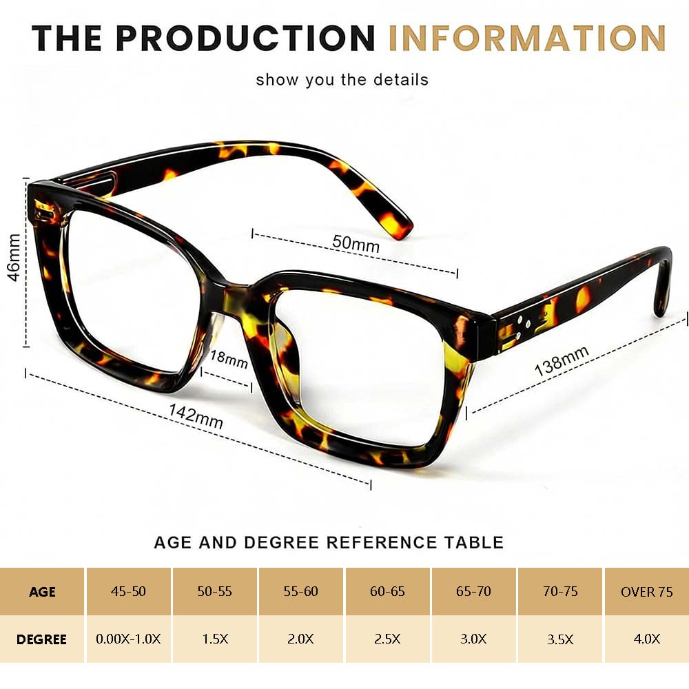 👓3er-Pack Schildpatt-Lesebrillen – Blaulichtfilternde, übergroße quadratische Lesebrillen