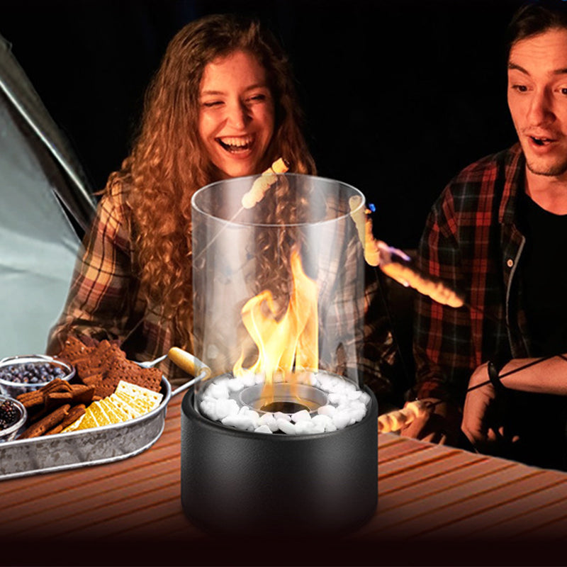 🏠 Tischkamin aus Glas & Metall – Tragbar, Rauchfrei für Drinnen & Draußen, Mit Ethanol-Brenner & Gemütliches Deko-Akzent Für Ihr Zuhause ✨