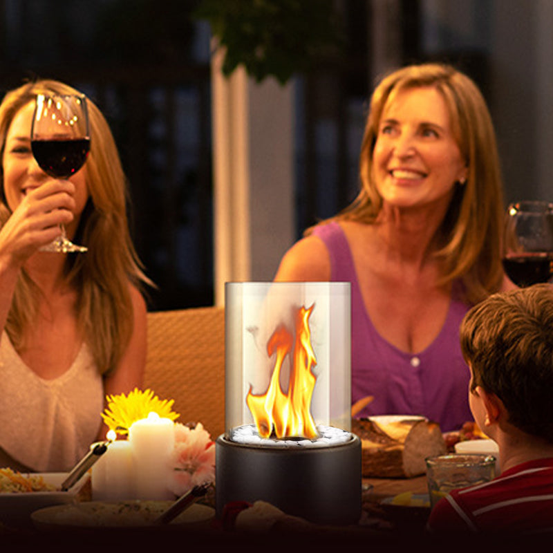 🏠 Tischkamin aus Glas & Metall – Tragbar, Rauchfrei für Drinnen & Draußen, Mit Ethanol-Brenner & Gemütliches Deko-Akzent Für Ihr Zuhause ✨