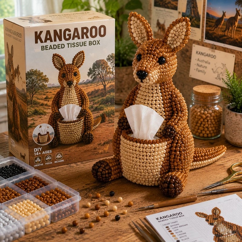 🦘 Bastelset für eine mit Perlen verzierte Tier-Taschentuchbox