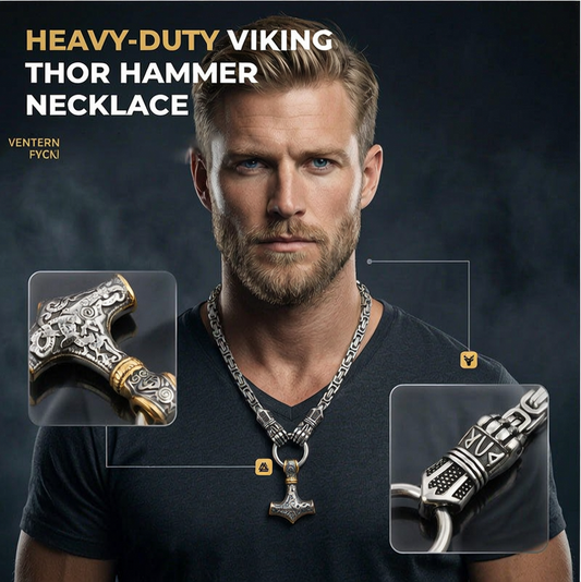 ⚡Viking-Thor-Hammer-Anhänger-Halskette🔨 – Edelstahl mit byzantinischer Kette – Markant und strapazierfähig – perfekt für den Alltag oder als Geschenk ✨💪