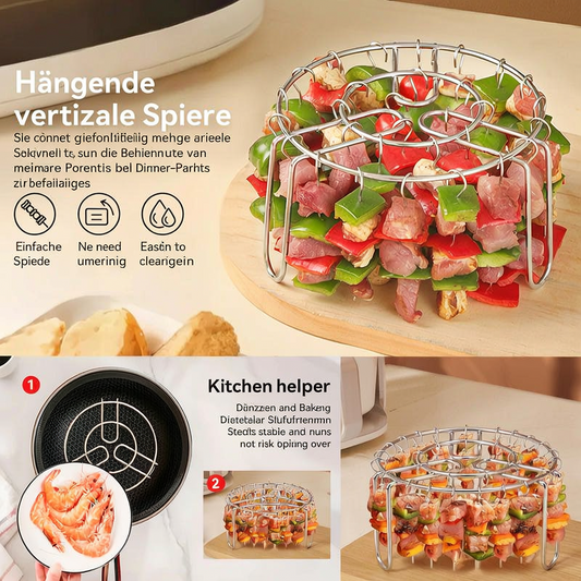 🔥 Spießhalter für Heißluftfritteusen – Vertikaler Kebab-Halter aus Edelstahl für Heißluftfritteusen, Backöfen und selbstgemachte BBQ-Snacks🍢