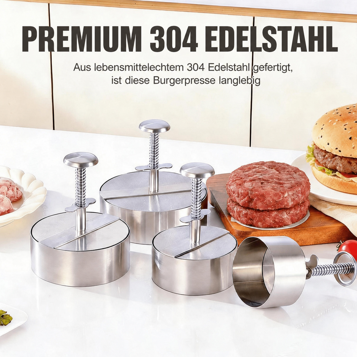 🍔 Burgerpresse aus Edelstahl | So gelingen Ihnen ganz einfach perfekte, gleichmäßige Burger-Patties