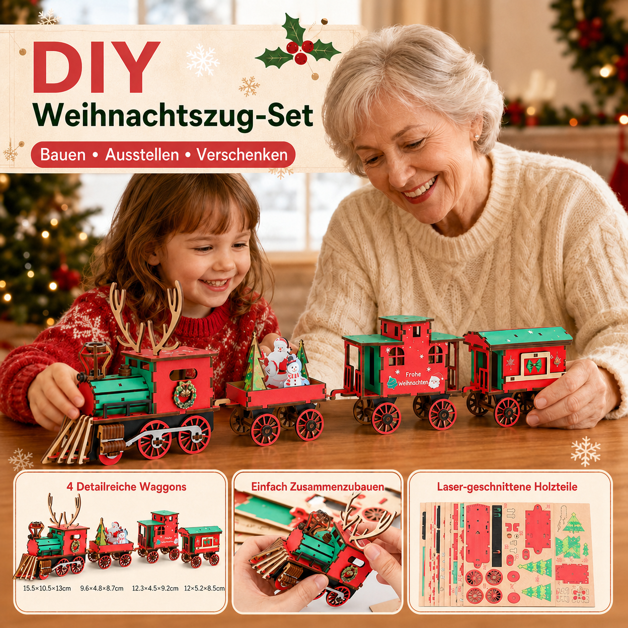 🎄DIY-Weihnachts-Holzzug-Set – 3D-Bau-Puzzle-Bausatz