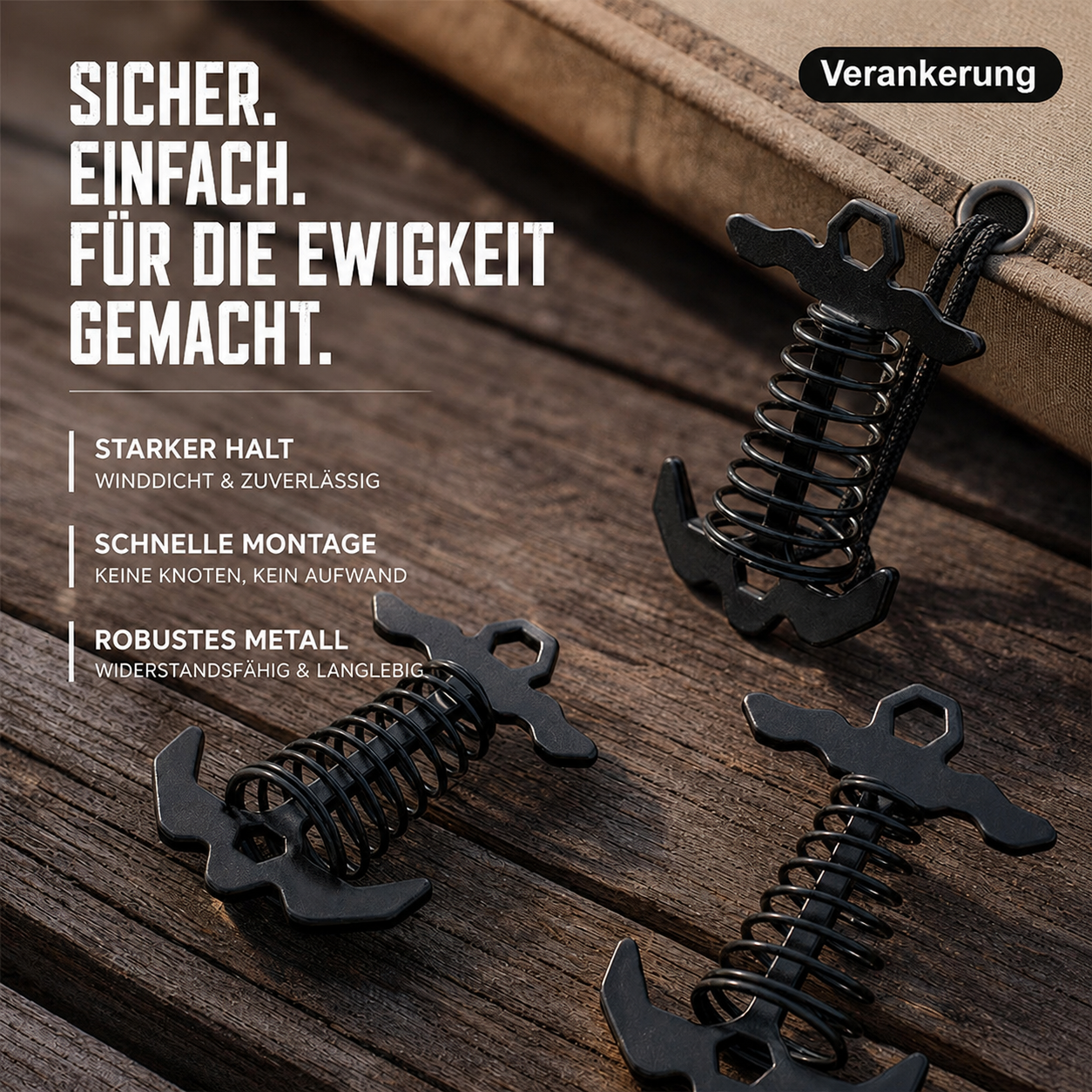 Federbelasteter Zeltpflock in Fischgrätenform – tragbarer Befestigungsclip für Zelte, Planen, Überdachungen, Terrassen und Campingausrüstung