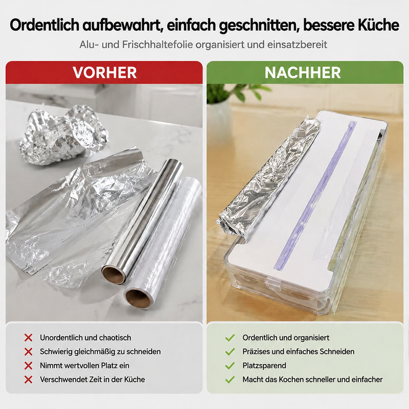 Aufbewahrungsbox für Alufolie, Küchenpapier und Frischhaltefolie zum Schneiden 🍳