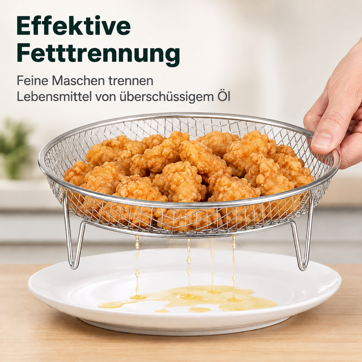 🔥 Edelstahl-Heißluftfritteusenrost mit erhöhtem Ölauffangkorb und mehrstufigem Grillrost aus Drahtgeflecht