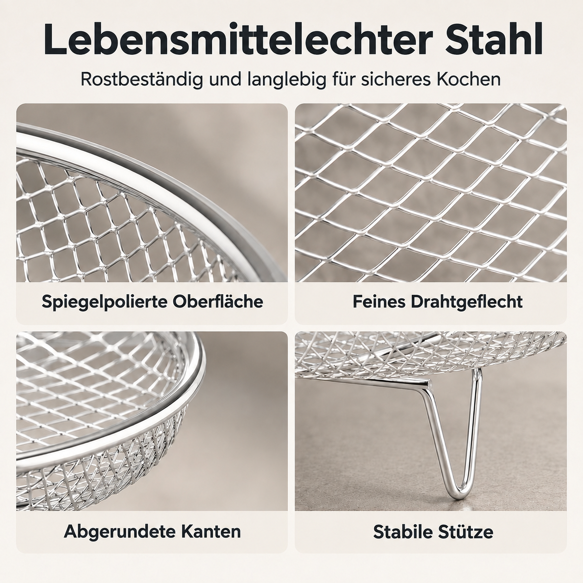 🔥 Edelstahl-Heißluftfritteusenrost mit erhöhtem Ölauffangkorb und mehrstufigem Grillrost aus Drahtgeflecht
