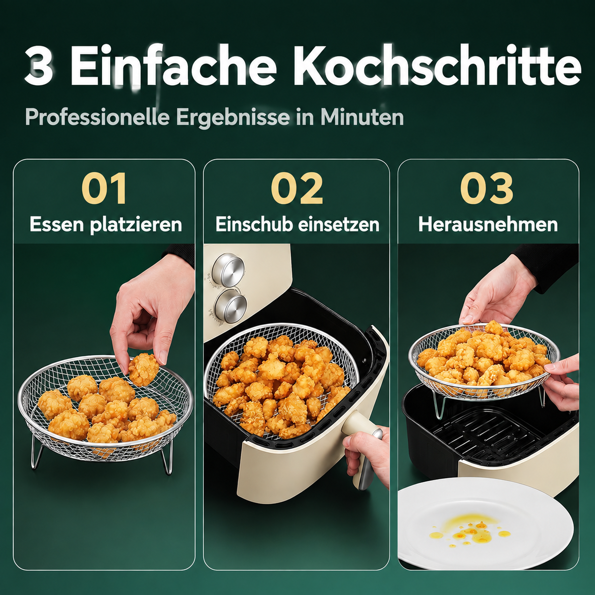 🔥 Edelstahl-Heißluftfritteusenrost mit erhöhtem Ölauffangkorb und mehrstufigem Grillrost aus Drahtgeflecht