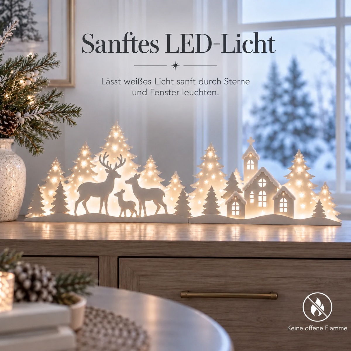 🦌❄️ Leuchtende Weihnachtsdeko fürs Fenster – Rentier & Dorf | 2-teiliges LED-Set ✨