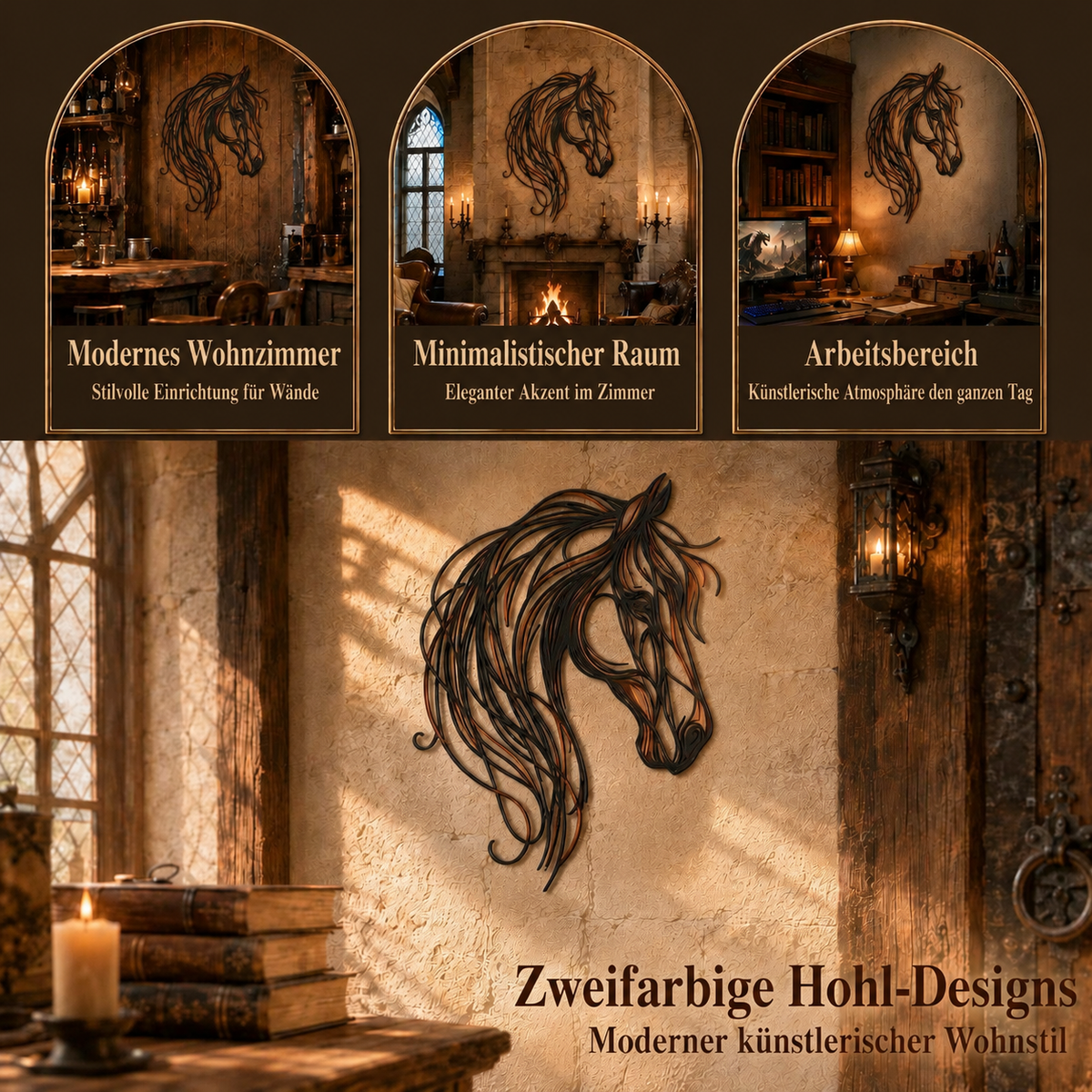 🐎Durchbrochene Wanddekoration aus Metall mit einem Pferdekopf