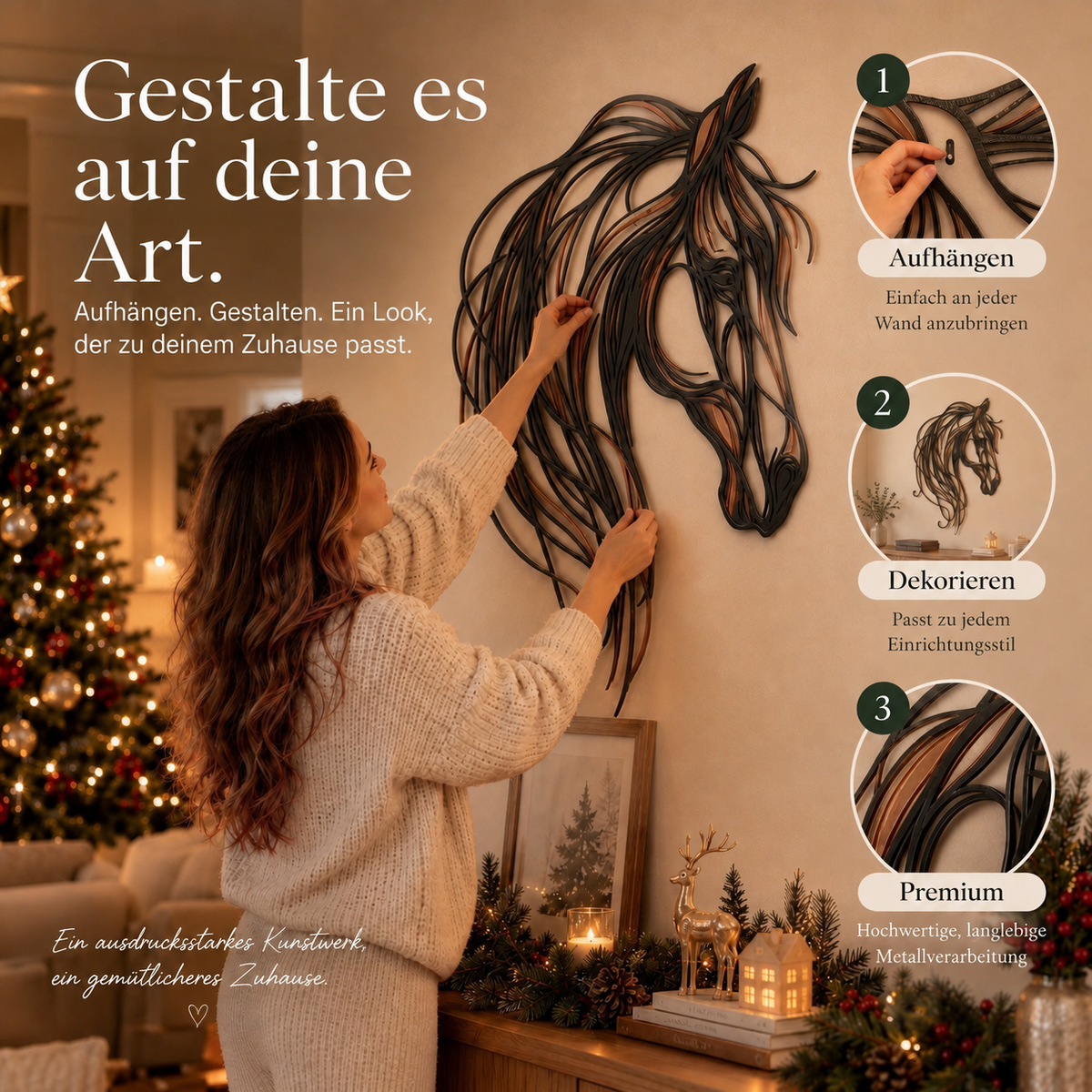 🐎Durchbrochene Wanddekoration aus Metall mit einem Pferdekopf