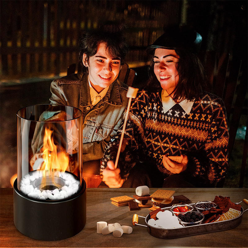 🏠 Tischkamin aus Glas & Metall – Tragbar, Rauchfrei für Drinnen & Draußen, Mit Ethanol-Brenner & Gemütliches Deko-Akzent Für Ihr Zuhause ✨