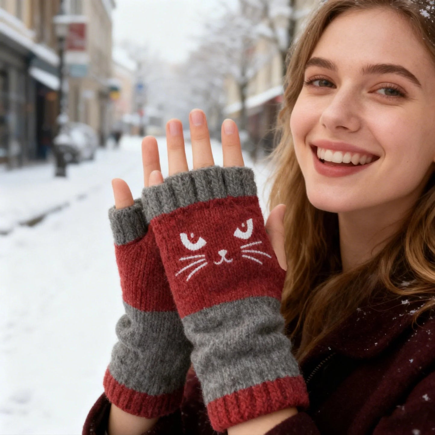 🐱 Niedliche Strickhandschuhe für Damen mit Katzenmotiv – für warme Hände und freie Finger🧶