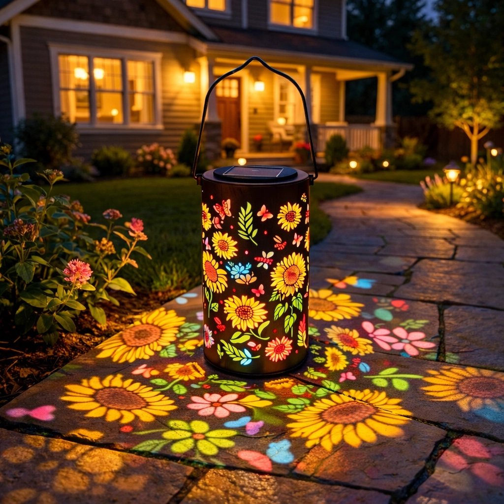 🟌️Farbenfrohe, solarbetriebene Gartenlampe mit Sonnenblumen-Lichteffekt