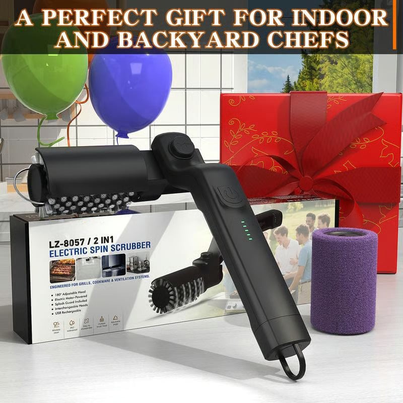 (Kostenloser Versand）🔥Elektrische Grillbürste, kabellos und wiederaufladbar, Edelstahlbürste, zwei Reinigungsbürsten, einstellbarer Winkel