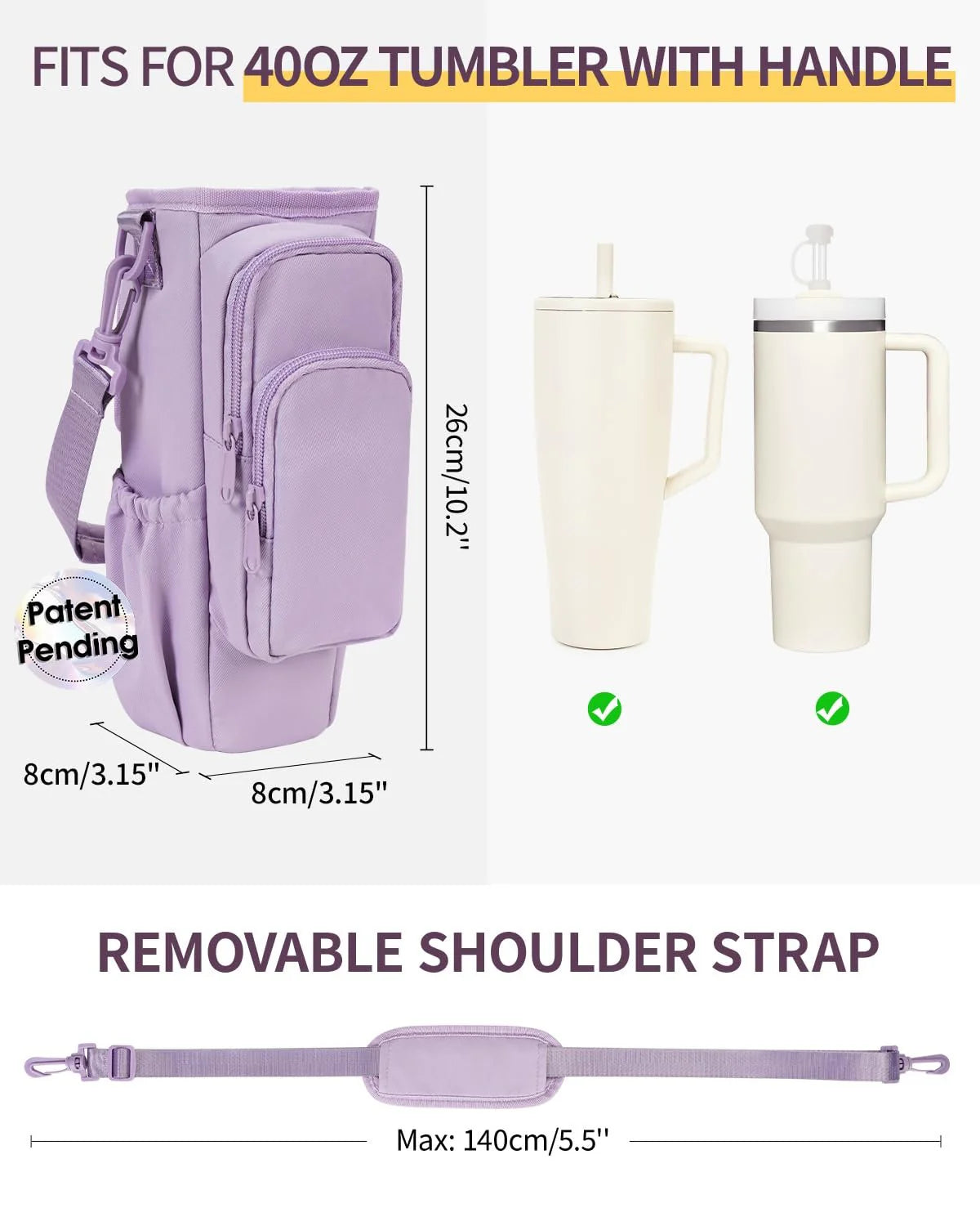 Verstellbare Umhängetasche mit Thermosbecherhalter für