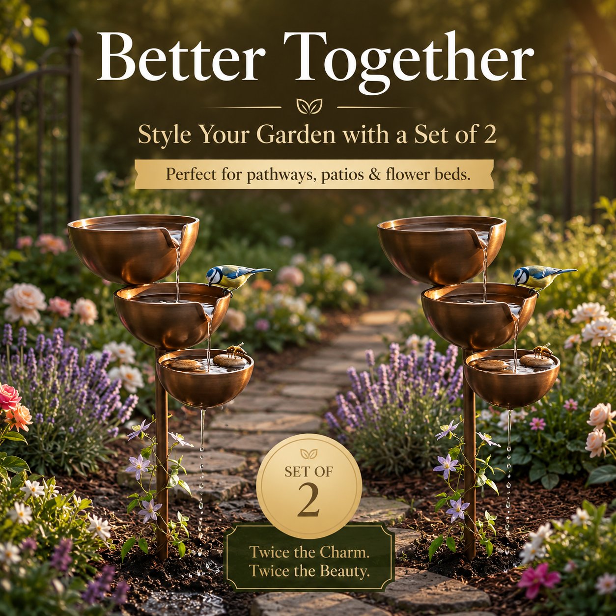 🐦Bring Life Back To Your Garden – 🌿Peaceful Cascading Rain Catcher Bird Bath For Welcoming Garden Wildlife🌿