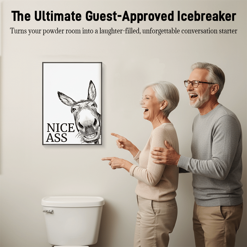 Die „Nice Ass“ freche Esel-Badezimmer-Leinwandkunst Versteckter Humor für pure Freude