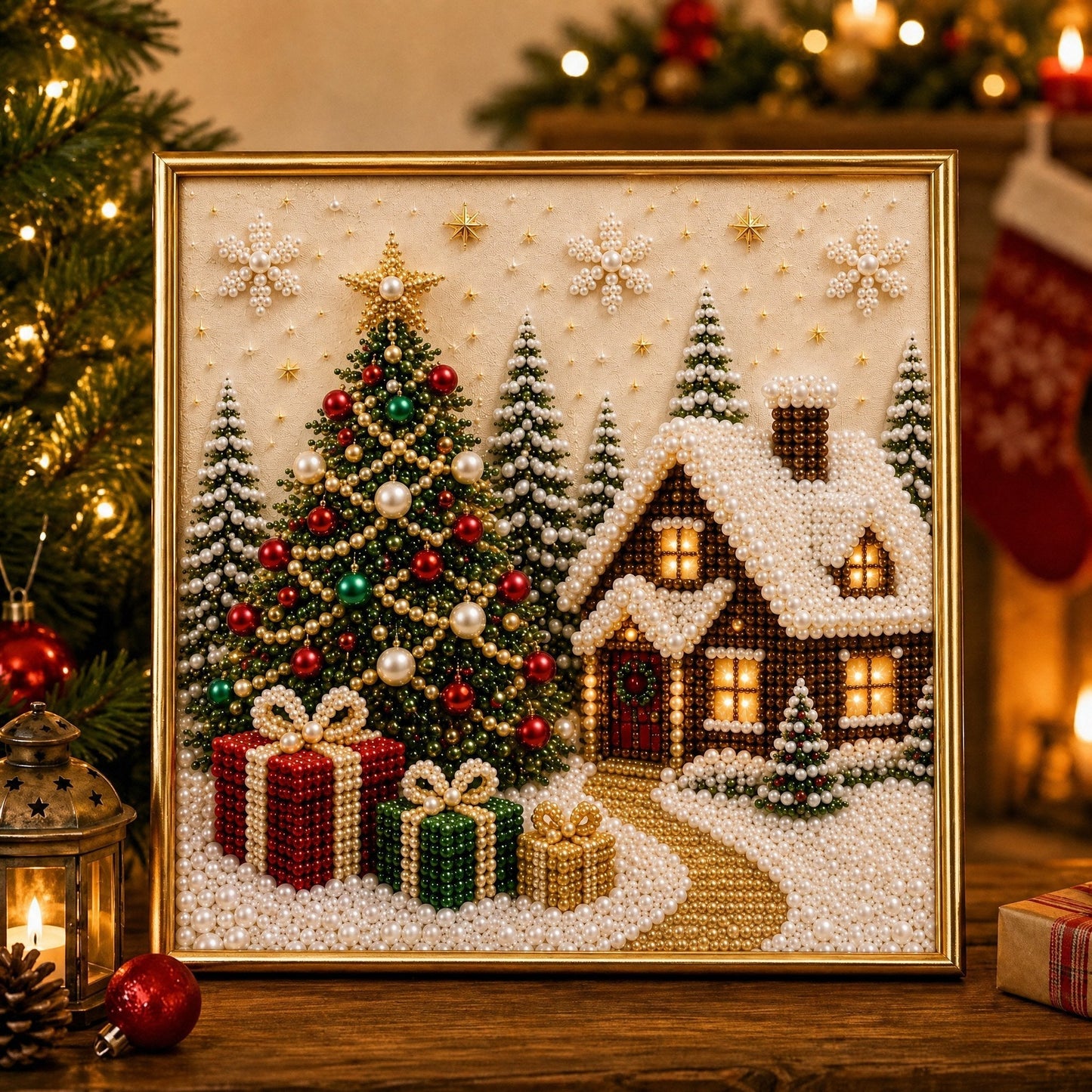 🎄🎅 Premium-3D-Perlen-Weihnachtswandbild-Bastelset | Luxuriöse, beflockte Leinwand mit kratzfesten, lichtbeständigen Perlen – DIY-Weihnachtsdekoration ⛄️❄️