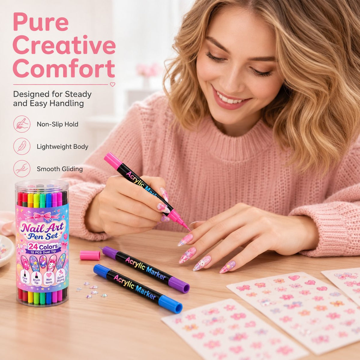 💕Letzter Tag – 50 % Rabatt🌈 24 Farben, doppelseitige Nagellackstifte, Set 12
