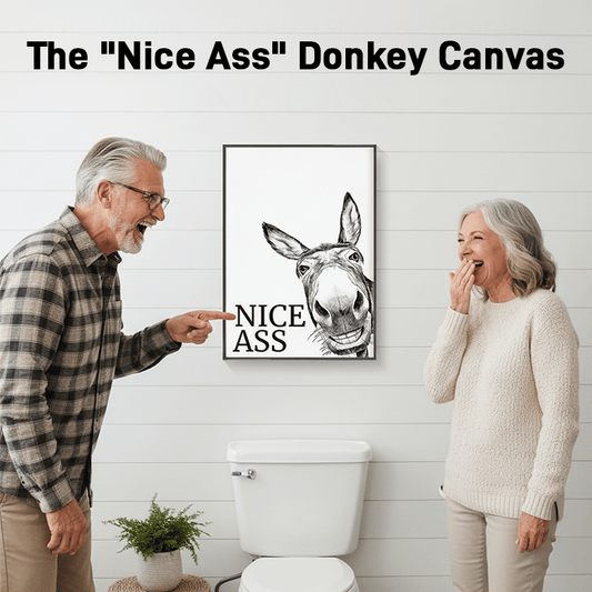 Die „Nice Ass“ freche Esel-Badezimmer-Leinwandkunst Versteckter Humor für pure Freude