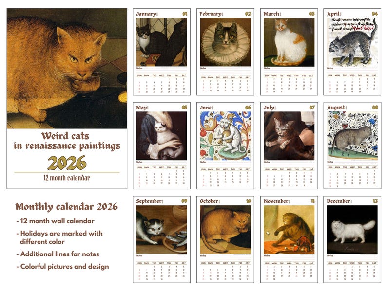 Wandkalender „Seltsame Katzen in der Renaissance 2026“