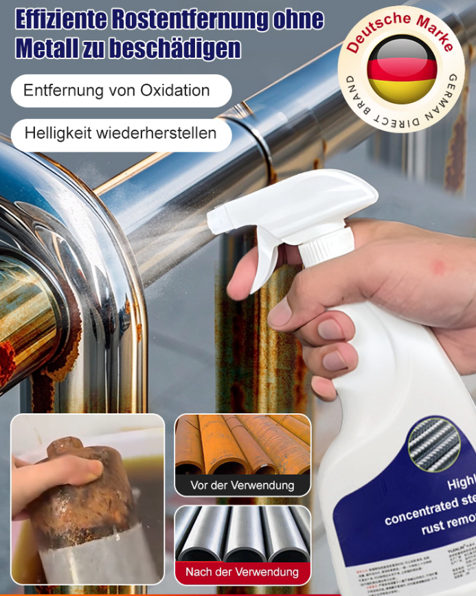🔩Hochkonzentrierter Rostentferner – Wirksam auf Stahl/Eisen, schnell wirkend und schonend zu Metalloberflächen✨