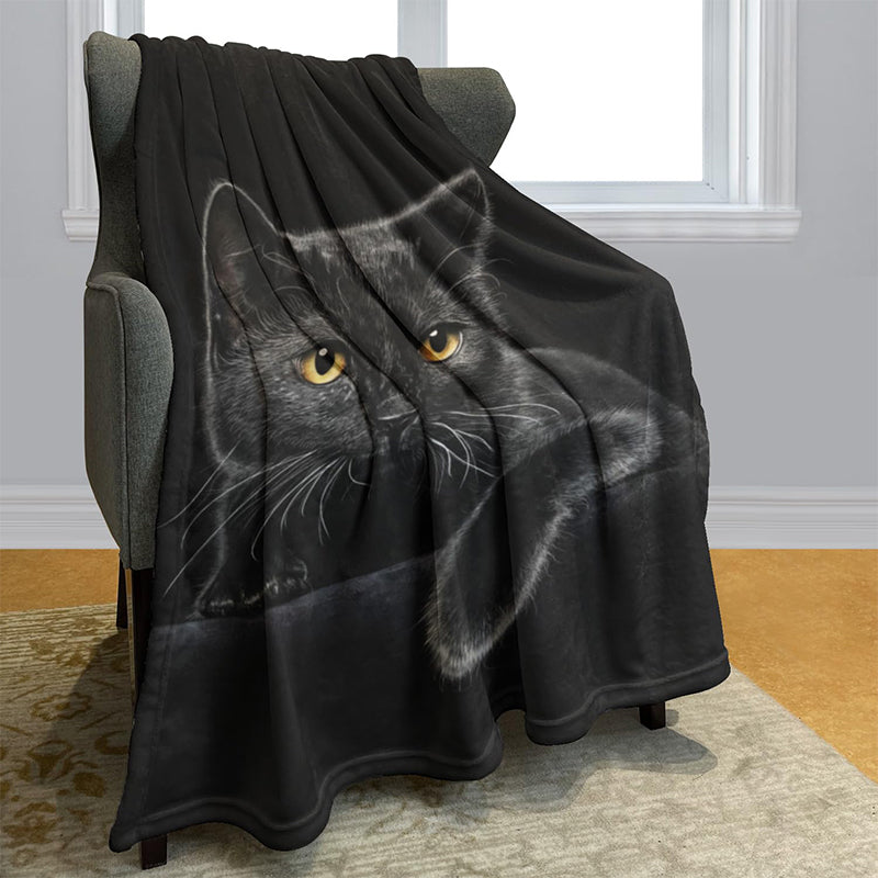 💖Verstärkte Ultra-Warme Bettdecke mit Schwarz Katze Motiv für die Bettkante