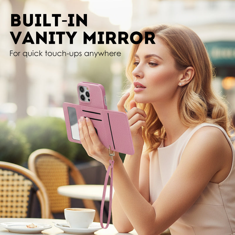 🔥Rosa Schutzhülle für das Handy mit Spiegel und Handgelenkband