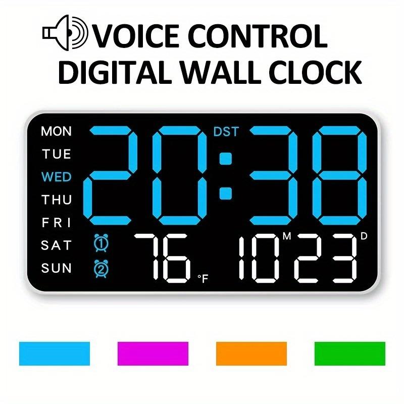 Große digitale Wanduhr mit LED-Anzeige, Datum und Thermometer