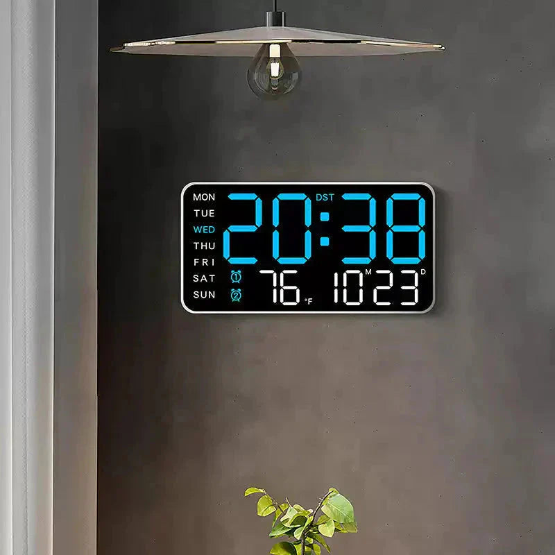 Große digitale Wanduhr mit LED-Anzeige, Datum und Thermometer