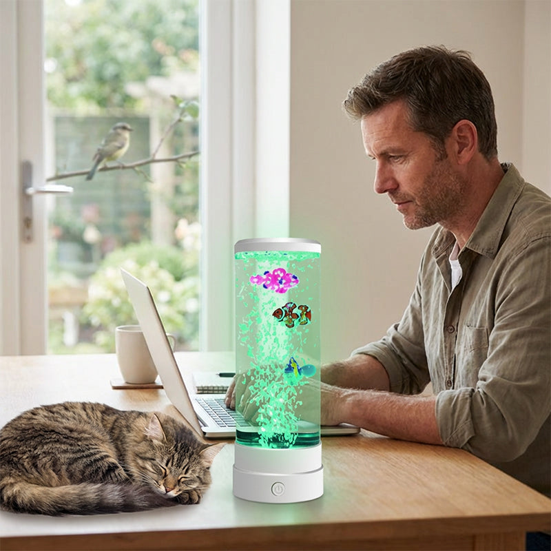 🐟 Buntes LED-Nachtlicht mit Farbwechsel, runder Zylinder in Form eines Aquariums mit Luftblasen