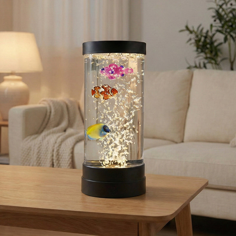 🐟 Buntes LED-Nachtlicht mit Farbwechsel, runder Zylinder in Form eines Aquariums mit Luftblasen