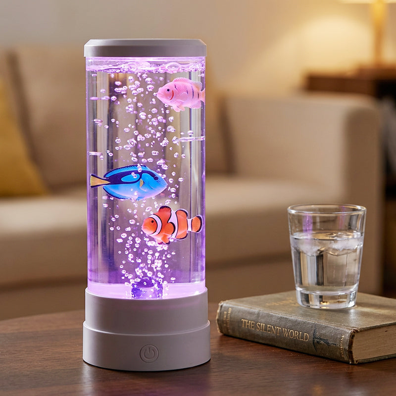 🐟 Buntes LED-Nachtlicht mit Farbwechsel, runder Zylinder in Form eines Aquariums mit Luftblasen