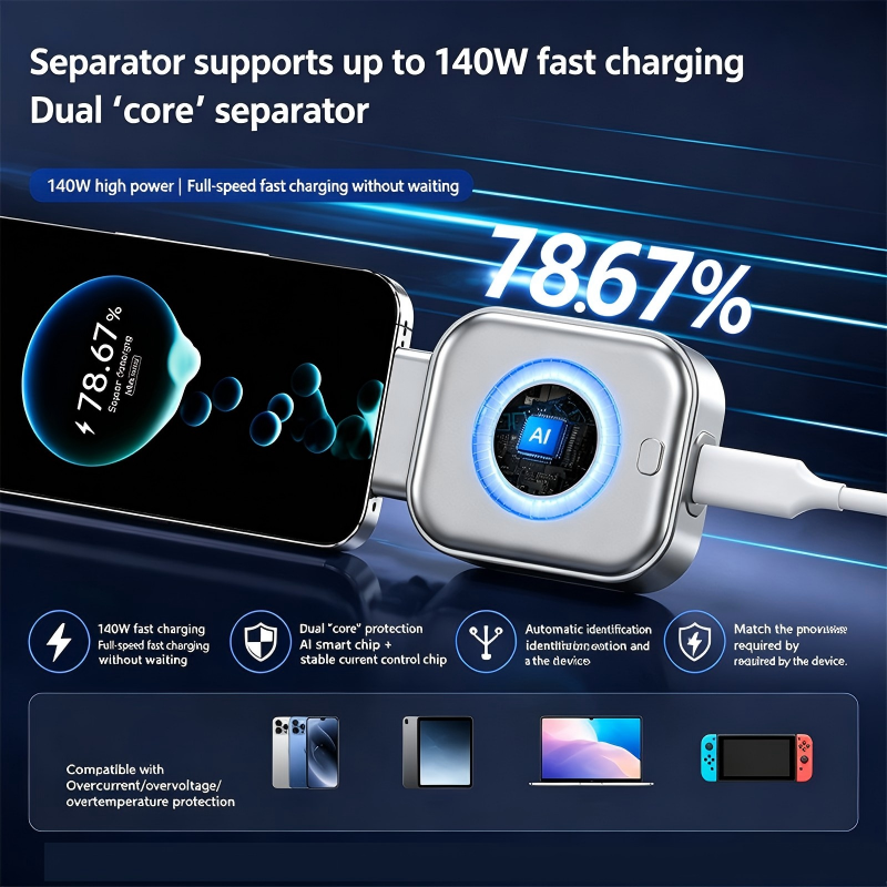 ⚡140W Super-Schnellladegerät mit KI automatischer Abschaltung – USB-C PD3.1 – Intelligenter Batterieschutz – Universell für iPhone, MacBook & Tablets