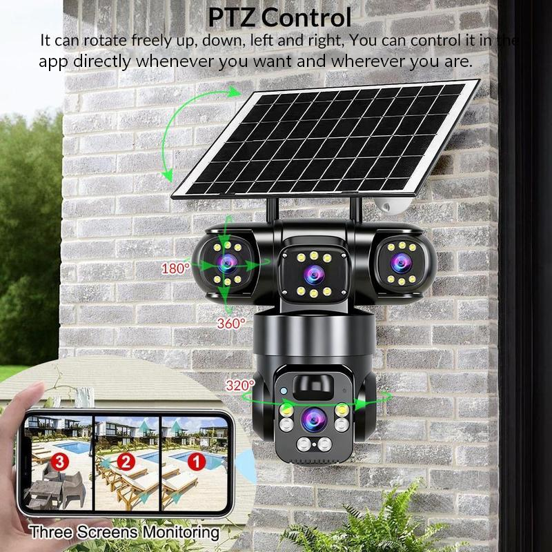 ￼6K-9-MP-WLAN-Überwachungskamera für den Außenbereich | 10-facher Zoom, 3 Objektive, 360°-PTZ | Wasserdicht nach IP66, Farb-Nachtsicht, Zwei-Wege-Audio, Bewegungserkennung