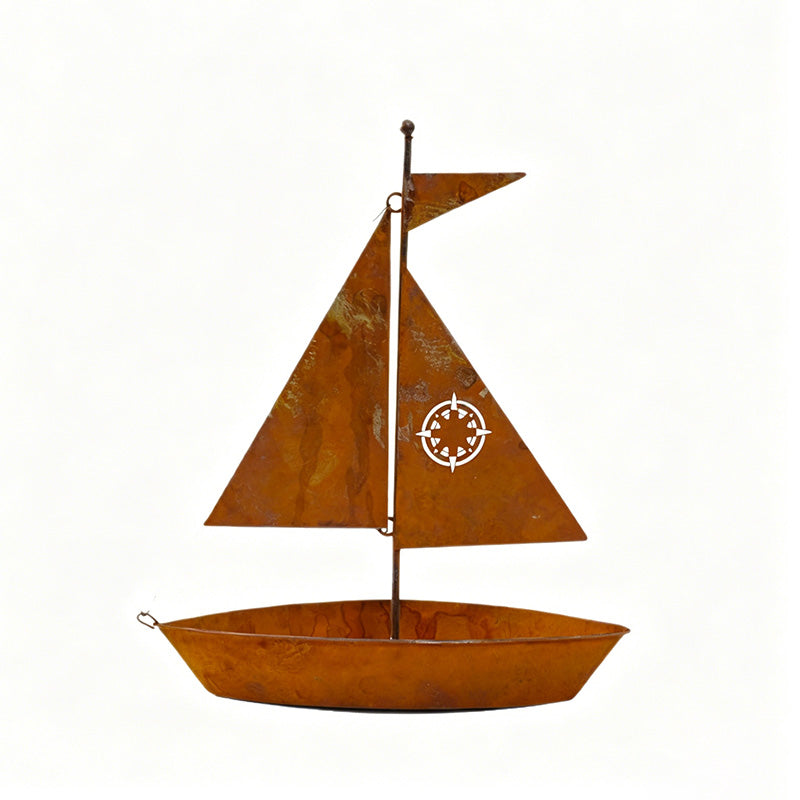 ⛵🌱 Rustikaler Segelboot-Blumenkübel aus Metall – handgefertigt, witterungsbeständig und ideal für Sukkulenten, Kräuter oder Blumen – eine bezaubernde Dekoration für den Garten oder das Regal 🏡