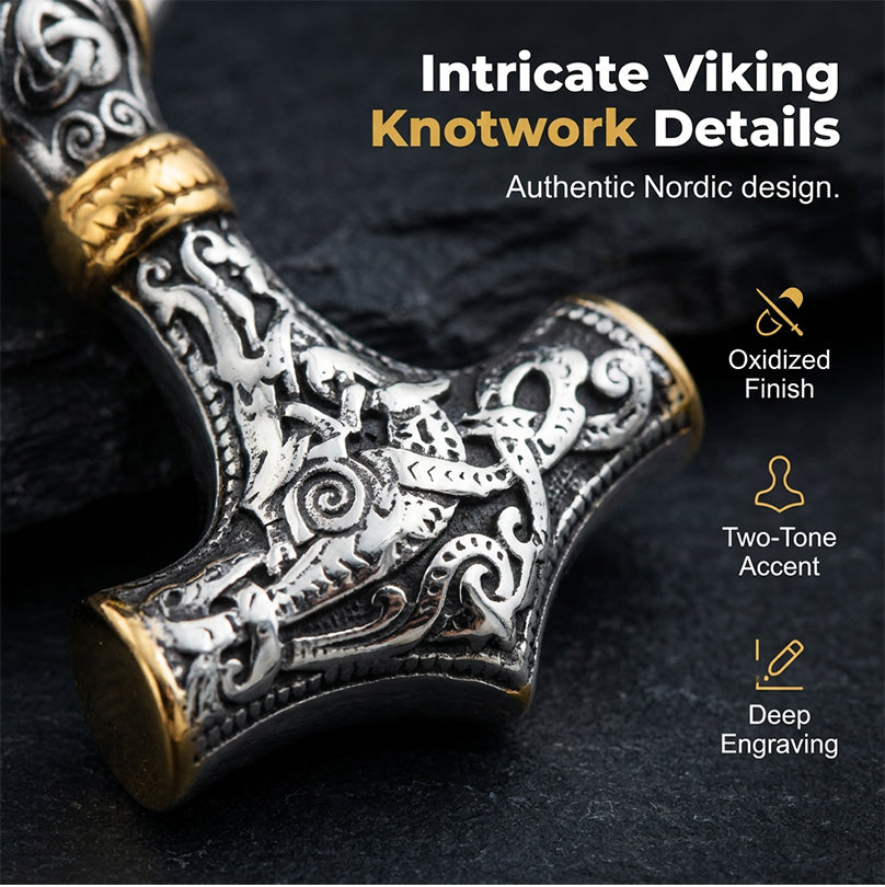 ⚡Viking-Thor-Hammer-Anhänger-Halskette🔨 – Edelstahl mit byzantinischer Kette – Markant und strapazierfähig – perfekt für den Alltag oder als Geschenk ✨💪
