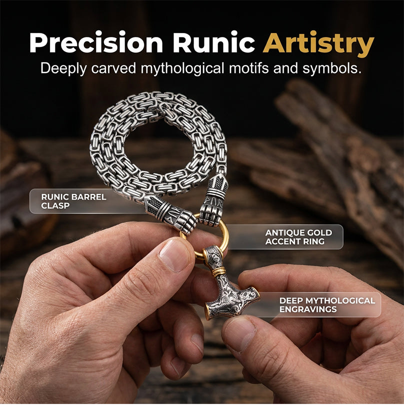 ⚡Viking-Thor-Hammer-Anhänger-Halskette🔨 – Edelstahl mit byzantinischer Kette – Markant und strapazierfähig – perfekt für den Alltag oder als Geschenk ✨💪