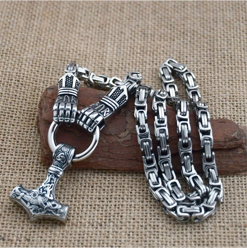 ⚡Viking-Thor-Hammer-Anhänger-Halskette🔨 – Edelstahl mit byzantinischer Kette – Markant und strapazierfähig – perfekt für den Alltag oder als Geschenk ✨💪