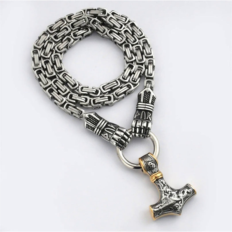 ⚡Viking-Thor-Hammer-Anhänger-Halskette🔨 – Edelstahl mit byzantinischer Kette – Markant und strapazierfähig – perfekt für den Alltag oder als Geschenk ✨💪
